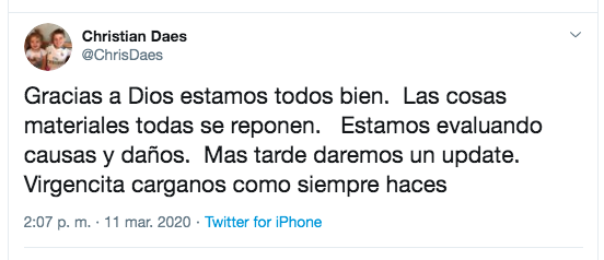 Mensaje en redes sociales de Christian Daes.