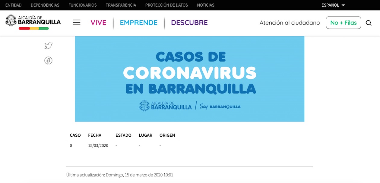 Reporte oficial en Barranquilla.
