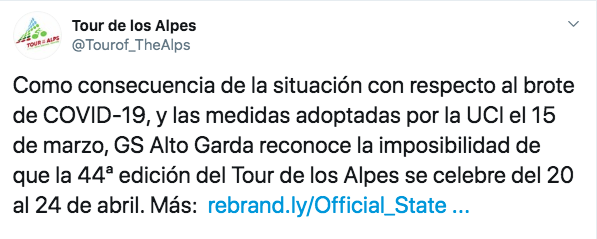 Tweet del Tour de los Alpes.