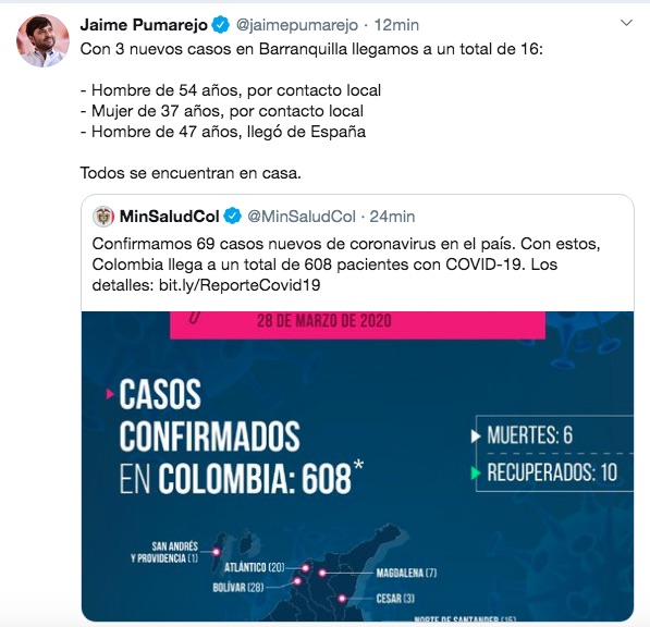 @jaimepumarejo El trino del Alcalde Jaime Pumarejo.