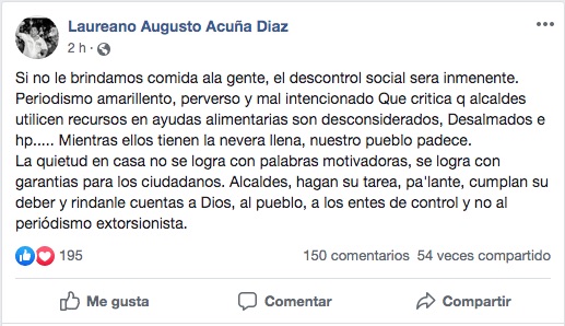 Publicación en Facebook.