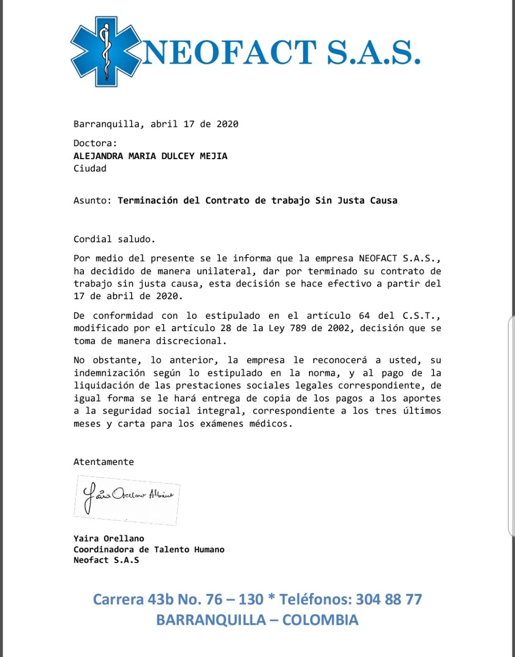 Carta de desvinculación