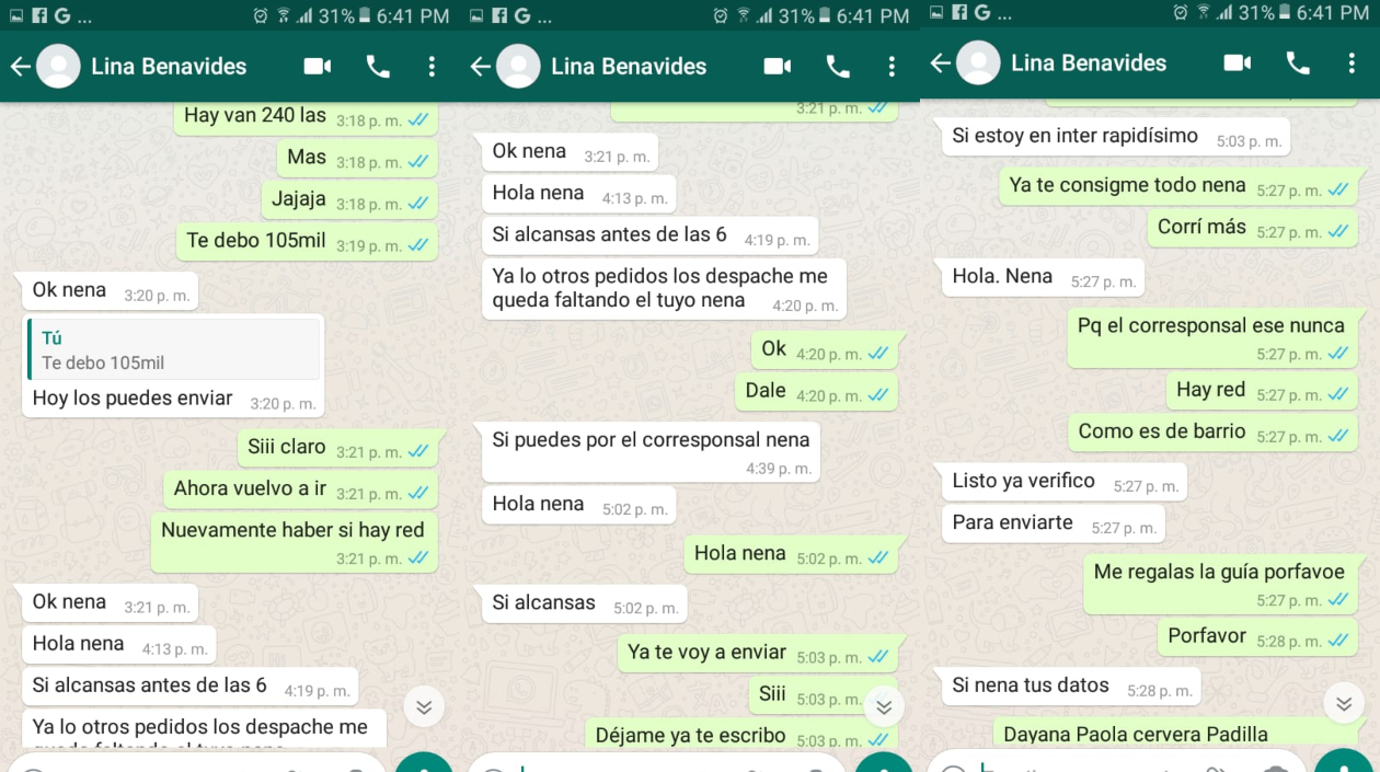 Chat de estafador con una de sus víctimas.