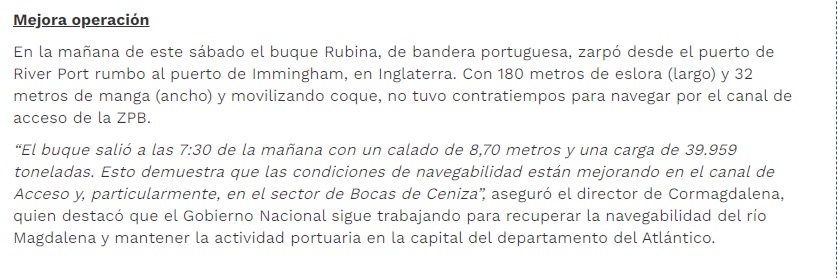 Aparte del confuso boletín de Mintransporte y Cormagdalena.