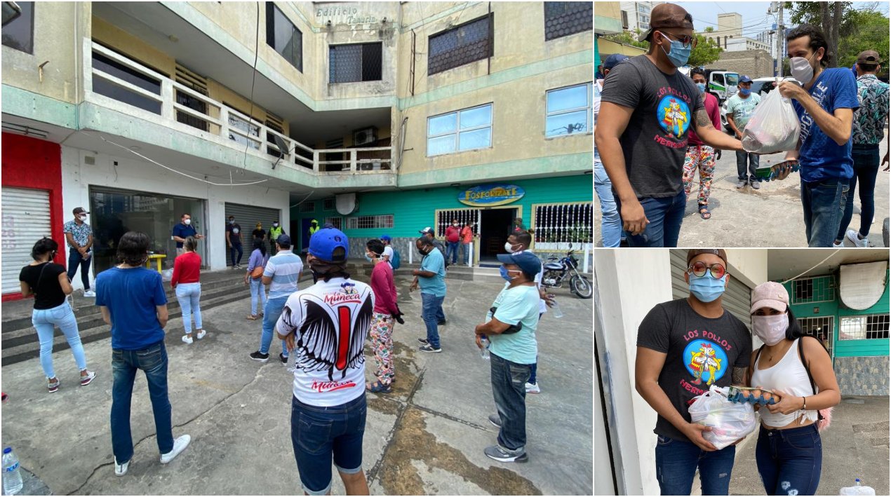 Cortesía Momento de la entrega de mercados a los trabajadores de establecimientos nocturnos.