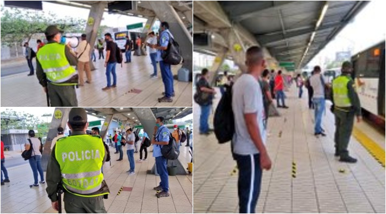 150 uniformados de la  @PoliciaBquilla  brindan apoyo y acompañamiento en los portales, estaciones y buses para evitar aglomeraciones y sobrecupo. También realizan control de 'pico y cédula', y el uso de tapabocas en los usuarios que se movilizan en el Sistema.