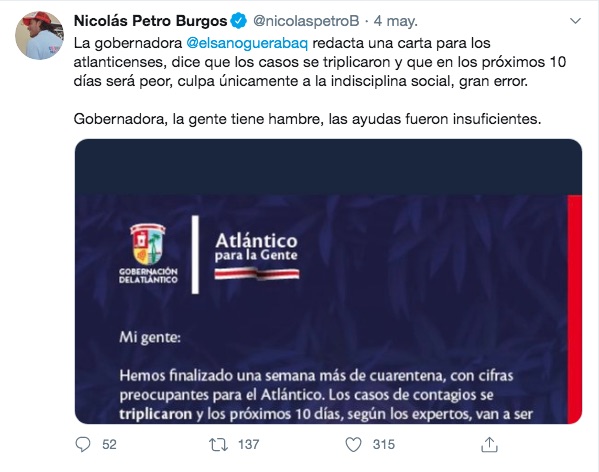 El trino de Nicolás Petro.