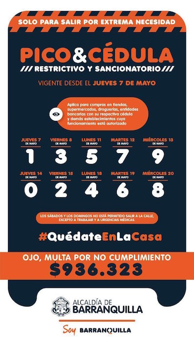 El cronograma del 'pico y cédula' en Barranquilla.