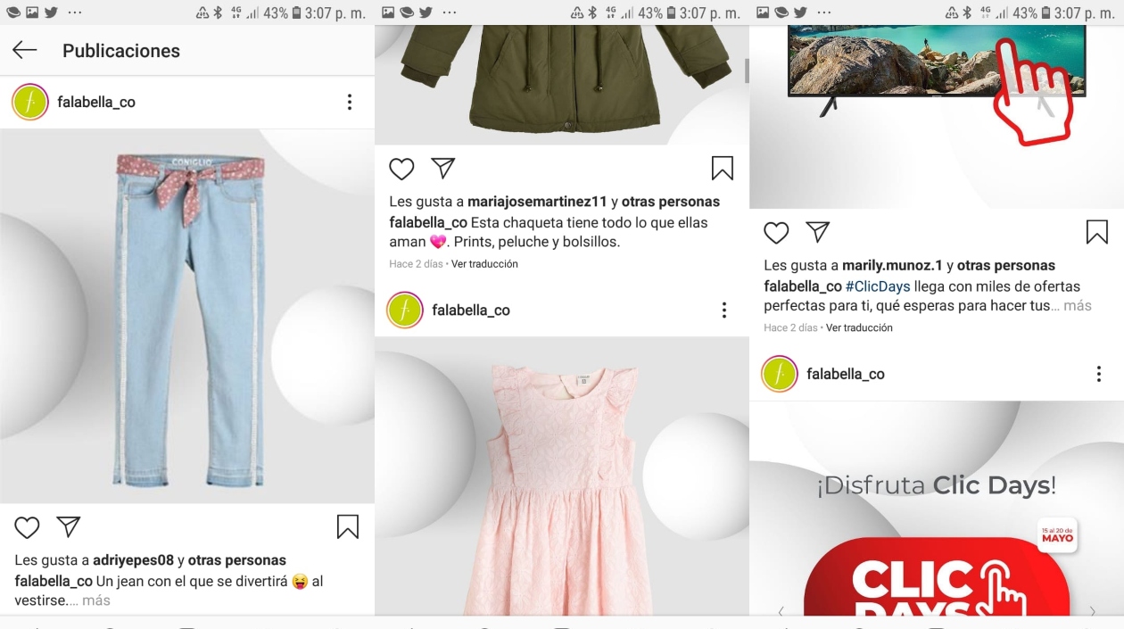 Estás imágenes demuestran que Falabella no permite realizar comentarios en sus publicaciones.