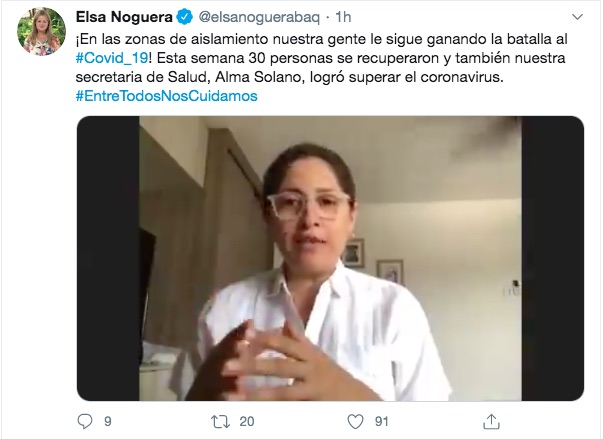 El trino de la Gobernadora Elsa Noguera.