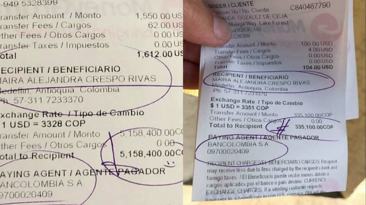 Pagos recibidos anexados a la denuncia.
