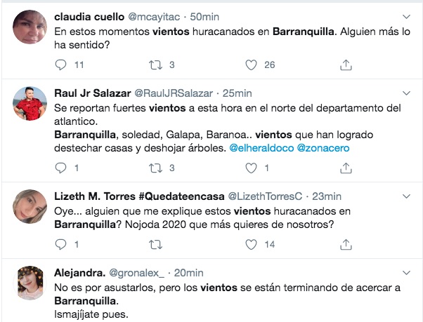 Twitter Trinos de usuarios preocupados por la situación.
