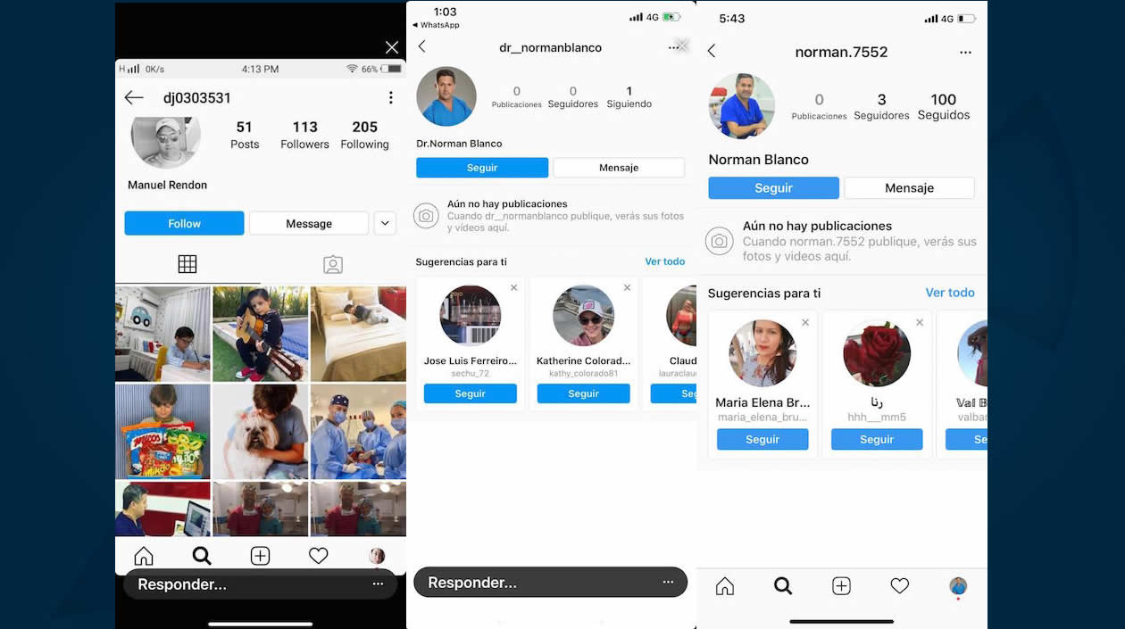 Cuentas falsas abiertas utilizando la imagen del Cirujano Plástico.