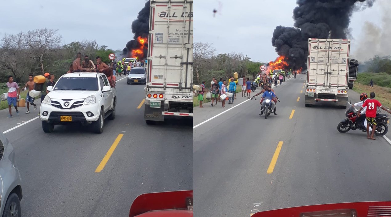 Así se vio el incendio del camión cisterna.