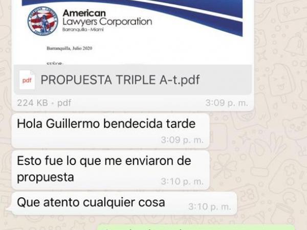 La propuesta de la firma de abogados que le mandó el Contralor de Barranquilla al gerente de Triple A.