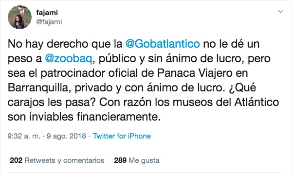 El trino de la Directora del Zoológico, Farah Ajami Peralta.