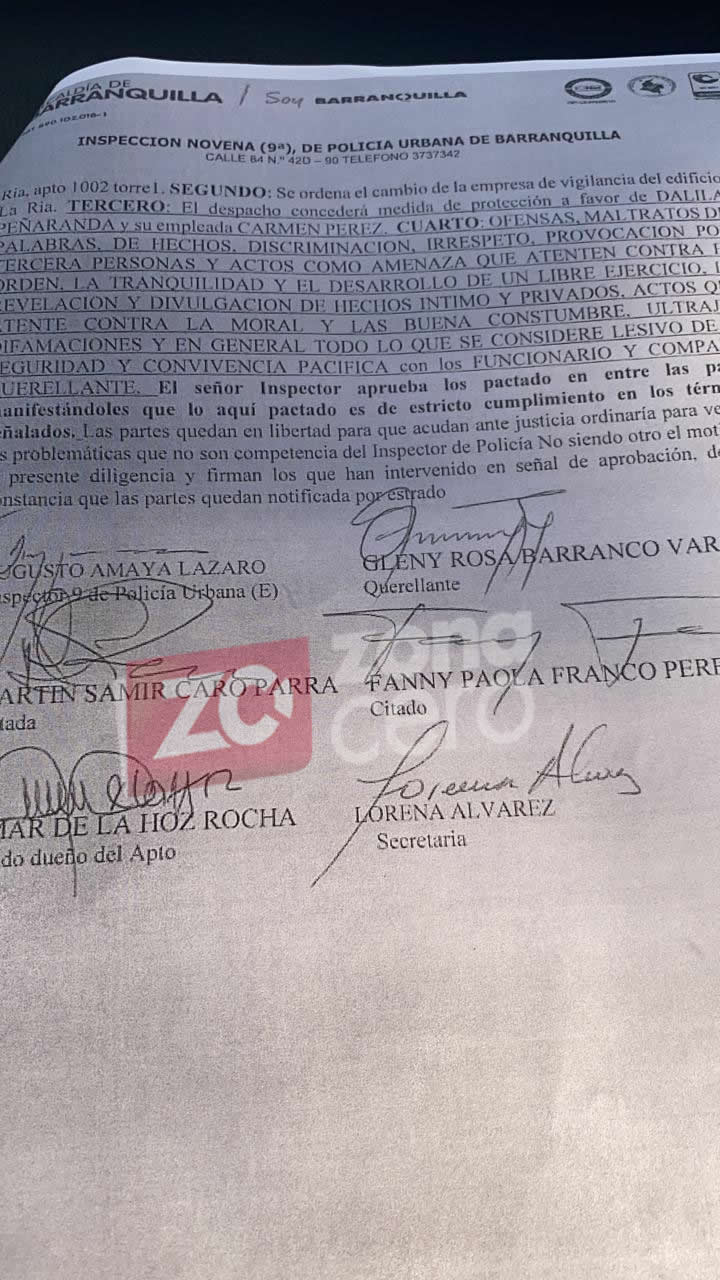 Acta firmada ante el Inspector Noveno, por parte de los involucrados.