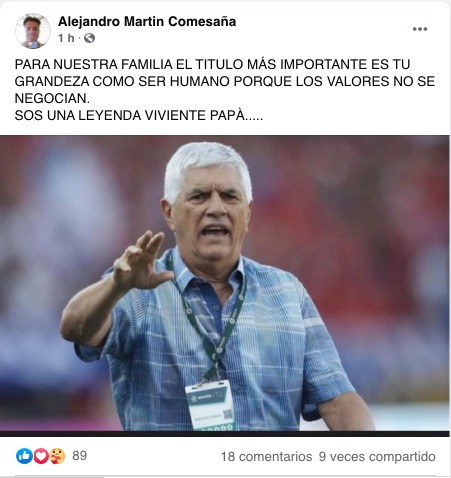 El mensaje del hijo de Julio Comesaña.