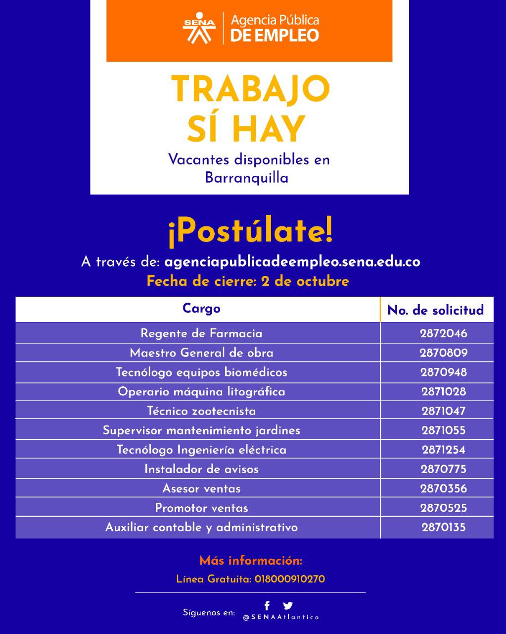 Vacantes del Sena en Barranquilla.