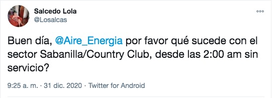 Último mensaje en Twitter.