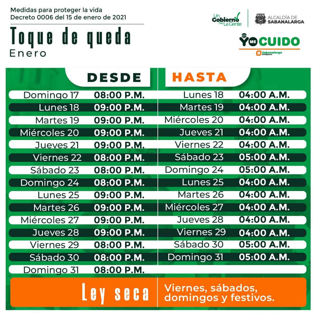 Comunicaciones de Sabanalarga. Toque de queda y ley seca en Sabanalarga