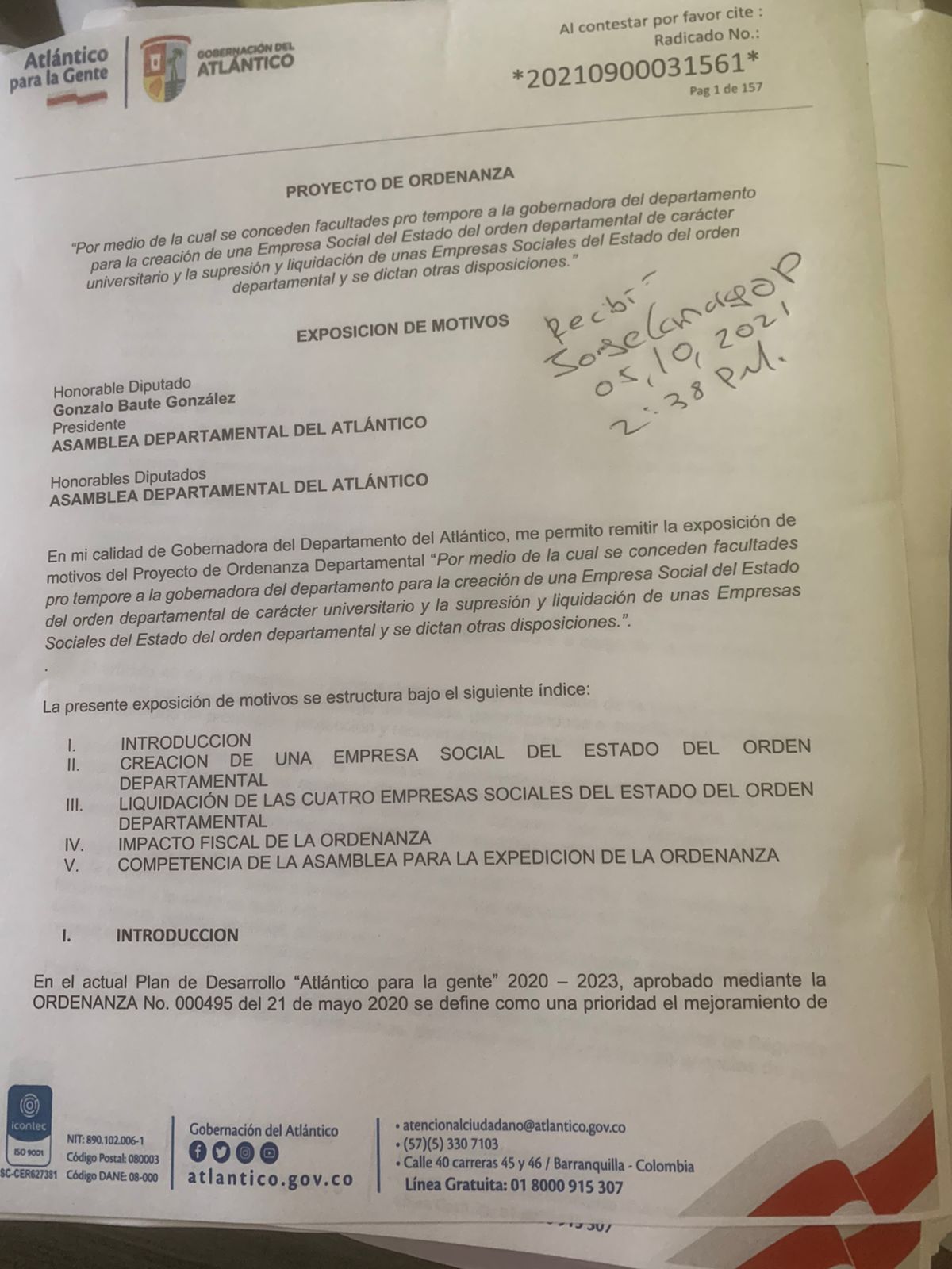 El proyecto de ordenanza ya fue presentado por la Gobernación y recibido por el presidente Gonzalo Baute.