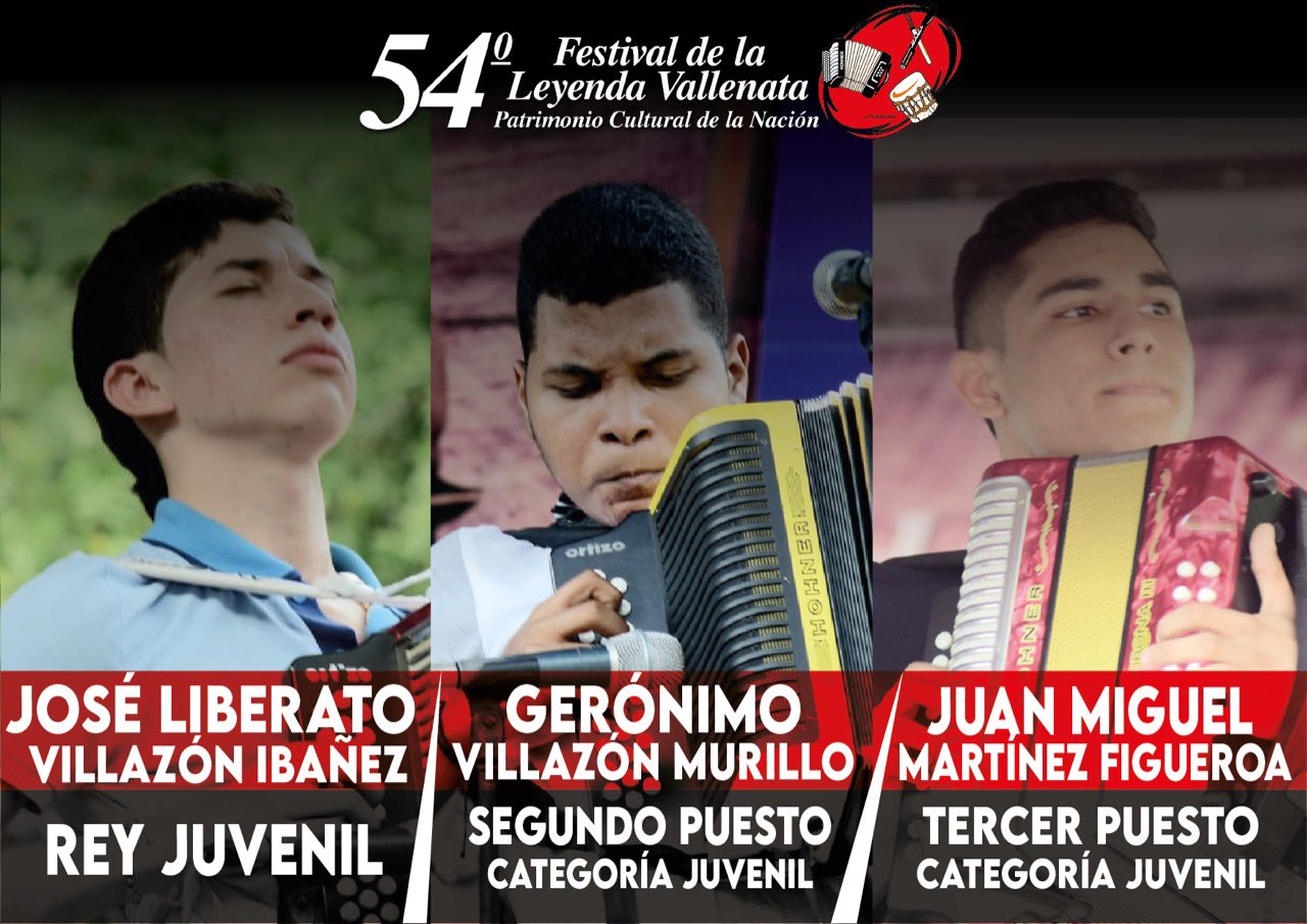 El cuadro de honor en la categoría juvenil del Festival de la Leyenda Vallenata.