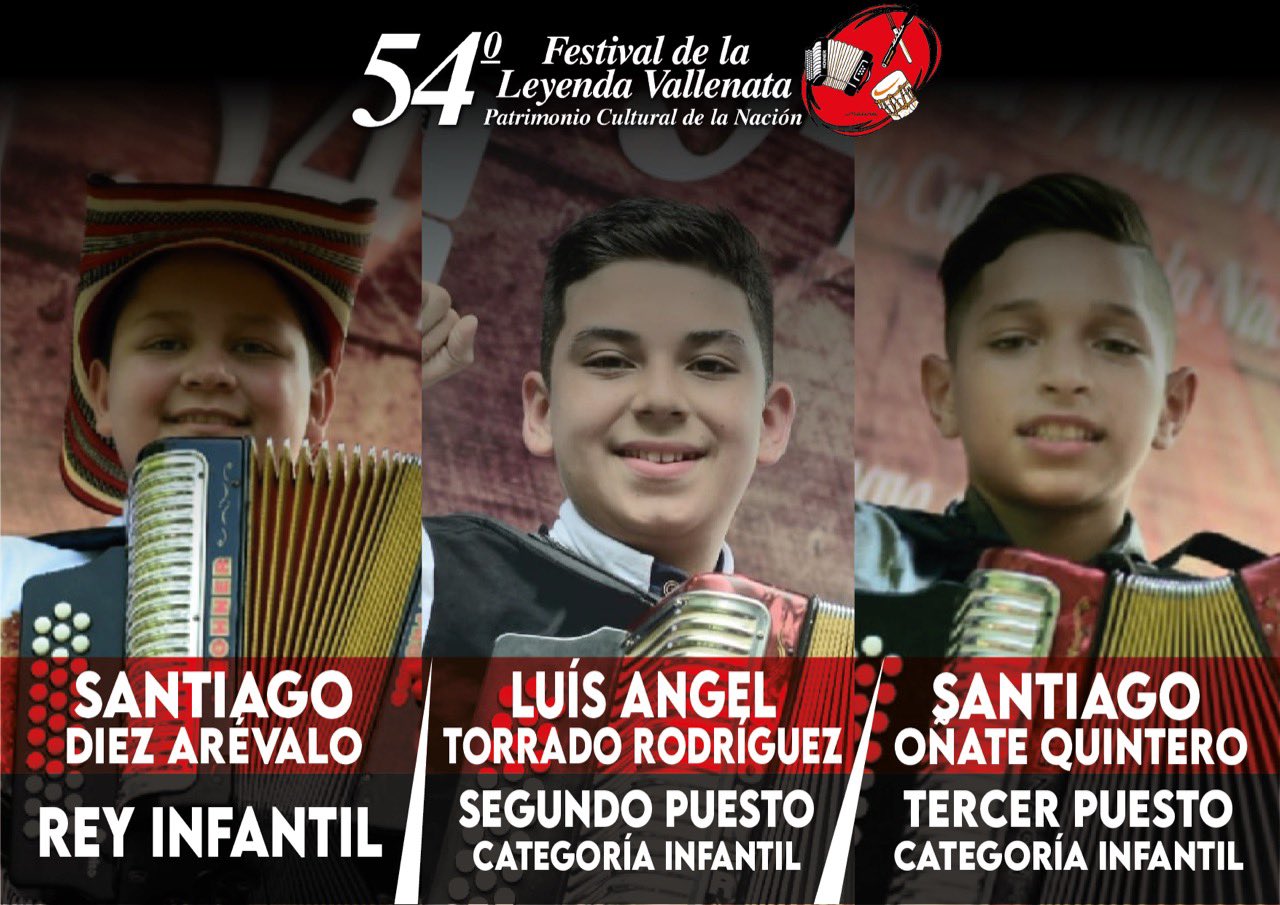 El cuadro de honor en la categoría infantil del Festival de la Leyenda Vallenata.