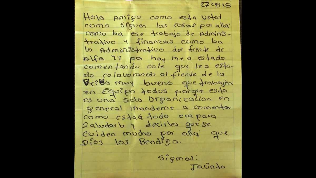 Carta de alias 'Otoniel'.