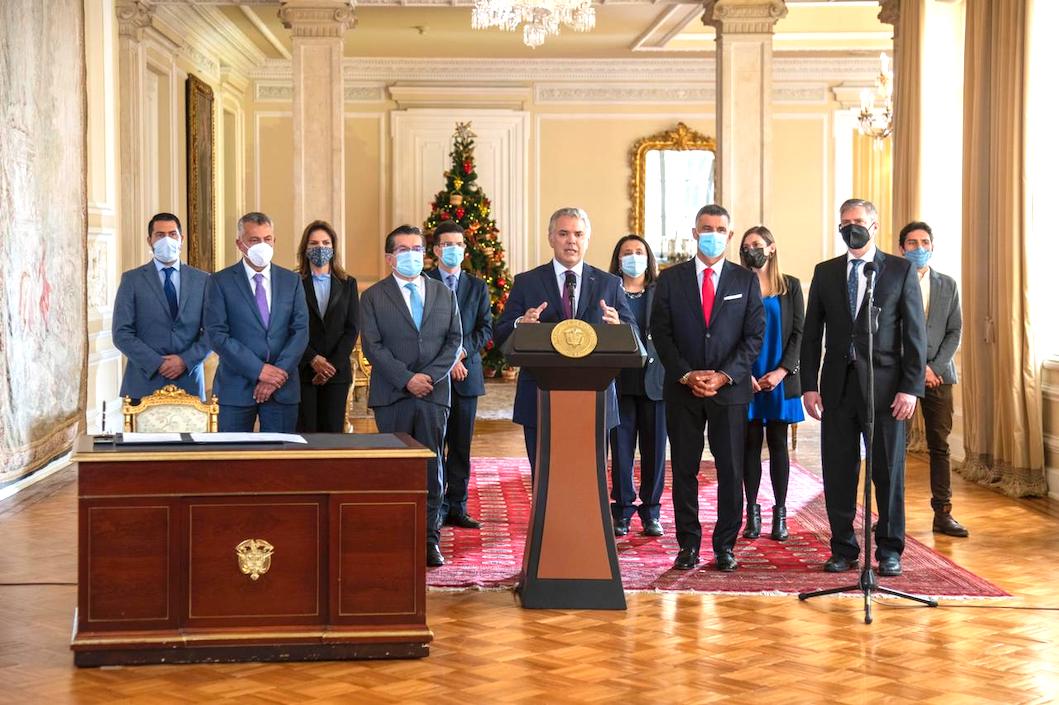 El Presidente Iván Duque explicando los alcances del convenio.