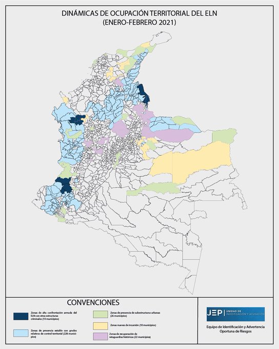 @JEP_Colombia Mapa de ocupación territorial del ELN en Colombia.