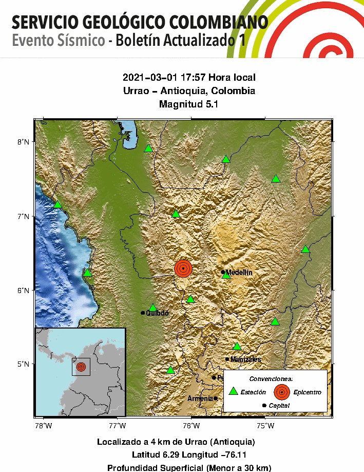 Sismo con epicentro de Urrao