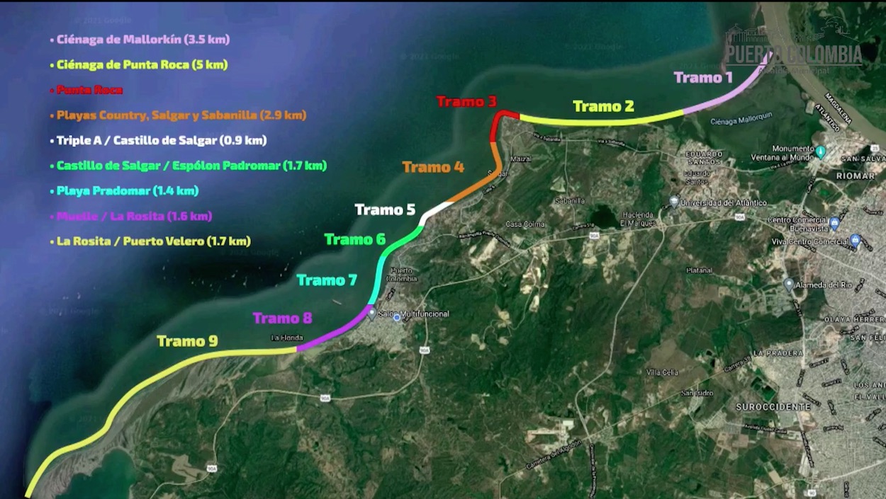 Los tramos de playas en el municipio de Puerto Colombia.