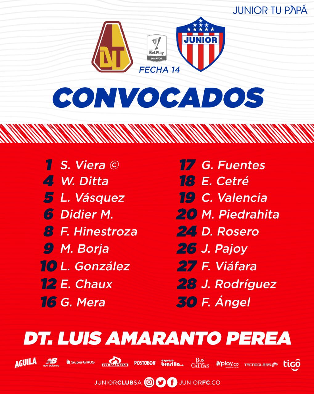 Convocados de Junior.