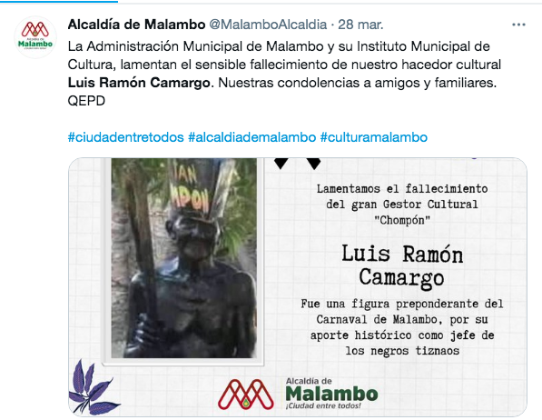 El mensaje luctuoso de la Alcaldía de Malambo.