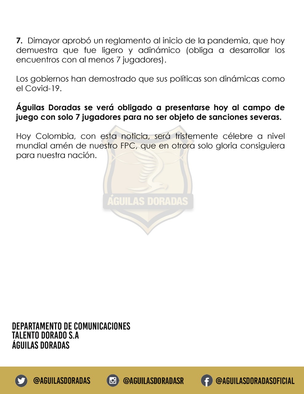 Comunicado de Águilas, página dos. 