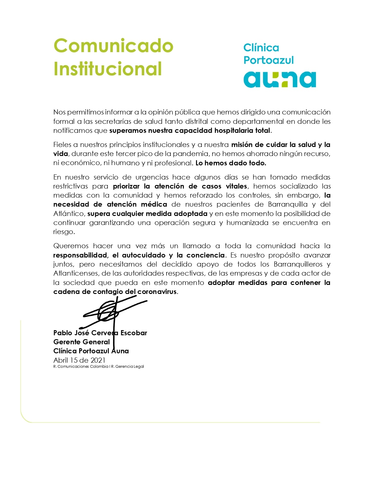 Comunicado Institucional