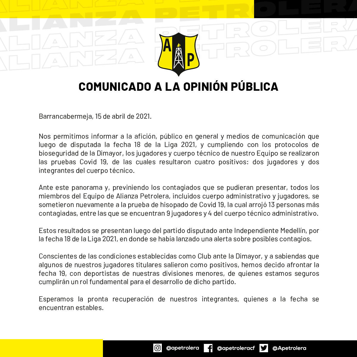 Convocados de Alianza Petrolera. 