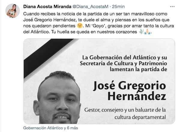 El mensaje luctuoso de la Secretaria de Cultura del Atlántico.