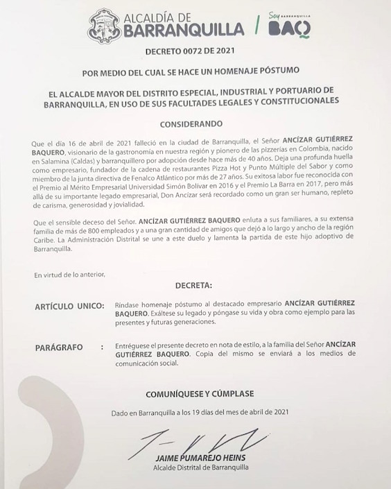 Alcaldía de Barranquilla El Decreto del Alcalde Jaime Pumarejo.