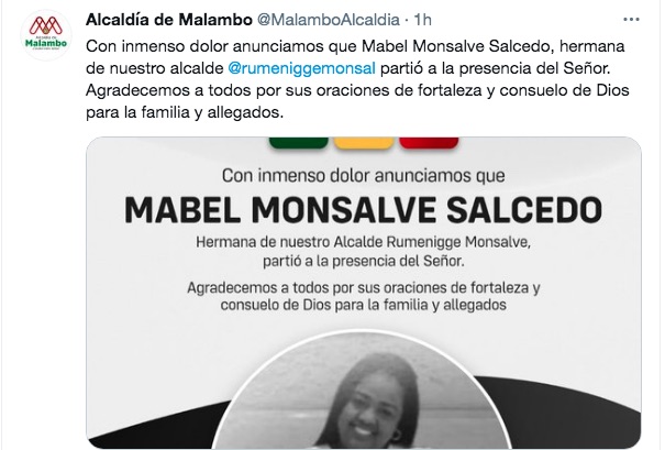 Mensaje luctuoso de la Alcaldía de Malambo.