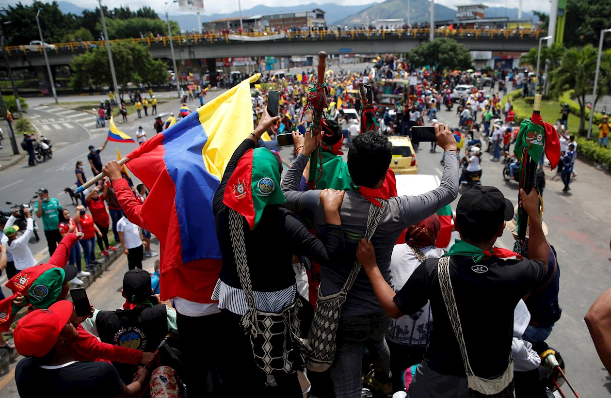 La minga indígena protestó hasta que estuvo en territorio vallecaucano.