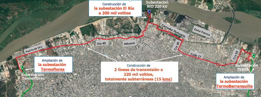 Trazado del cable subterráneo.