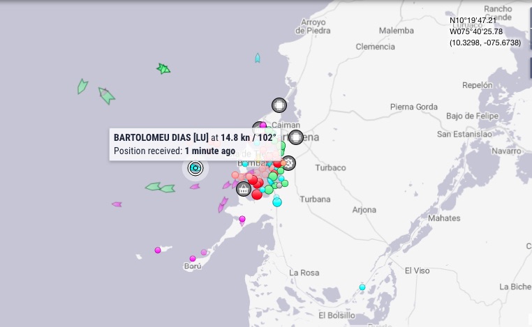 Posición actual de la draga 'Bartolomeu Dias' en el puerto de Cartagena.