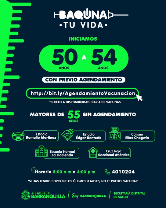 Agendamiento a población de 50 a 54 años.