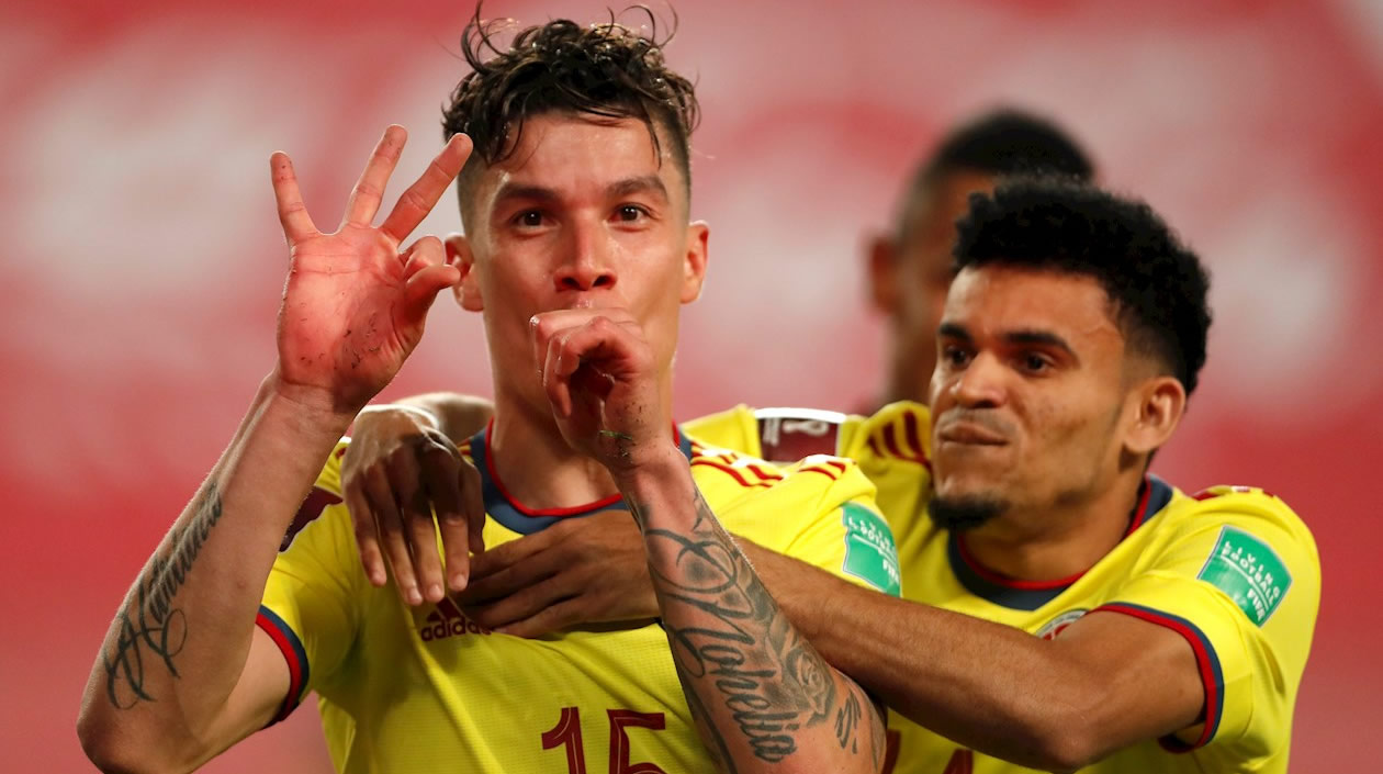 Celebración de Mateus Uribe y Lucho Díaz.