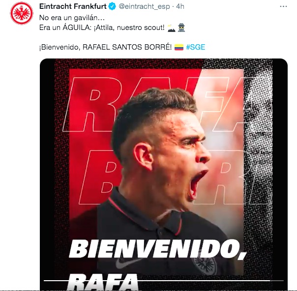 La bienvenida del club alemán a Rafael Santos Borré.