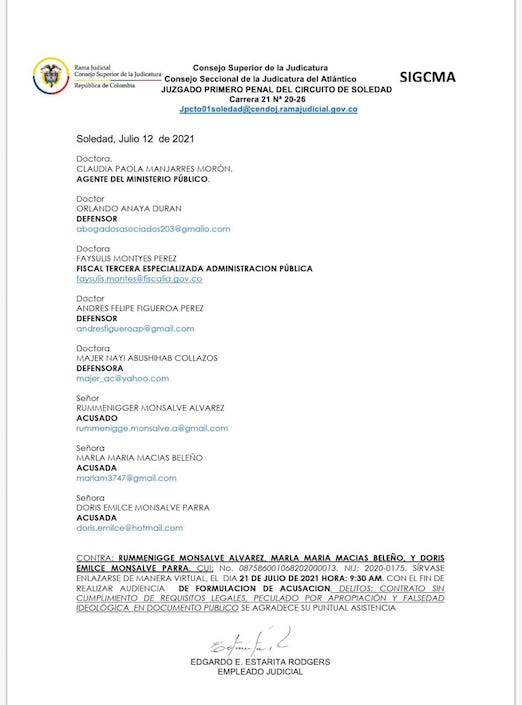 Convocatoria de la audiencia.