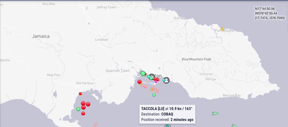 Posición de la draga Taccola a las 2:28 de la tarde de este martes.