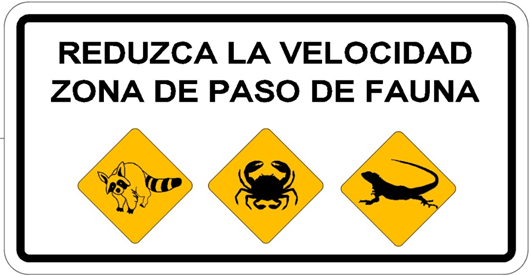 Señal de reduzca la velocidad por paso de fauna.